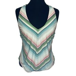 Jantzen Size 16 one piece bathing swimsuit. Woven back straps. Colorful stripes.